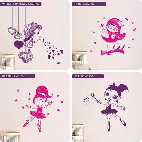 Vinilo Decorativo Infantil Nena Hada Bailarina Princesa Gato