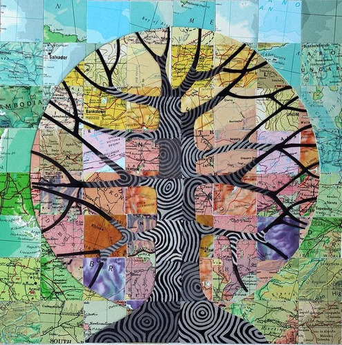 Vinilo Decorativo 45x45cm Mapa Tipo Collage Arbol