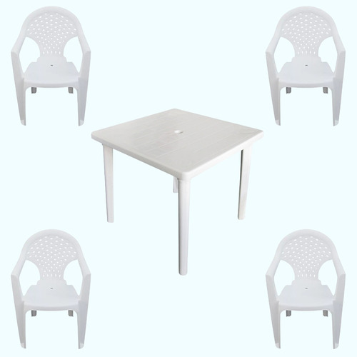 Set Mesa Plástico Duro Desmontable Y 4 Sillas Apilables