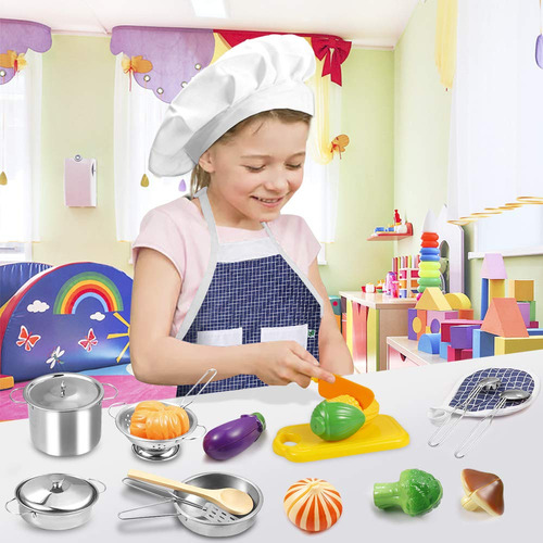 Set Utensilios Cocina, Juguetes Simulación Niños, Acero Inox Color