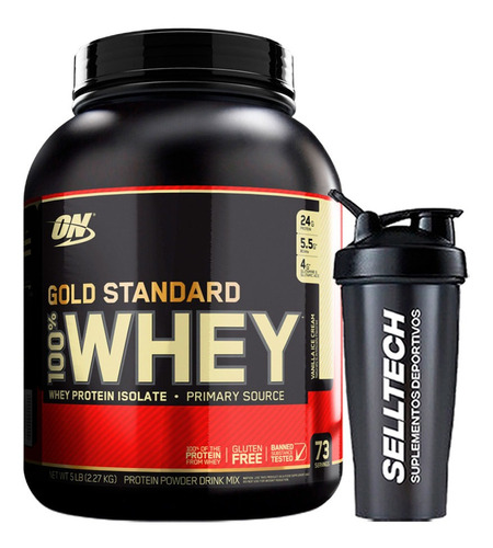 Proteína On Gold Standard 100% Whey 5 Lb Vainilla + Shaker