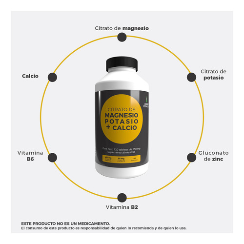 Citrato De Magnesio Potasio + Calcio 120 Tabletas 650mg Sabor Sin Sabor