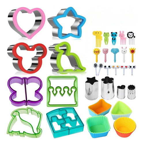 Set Cortadores Moldes Sandwich Fruta Verduras Tenedores 40pc