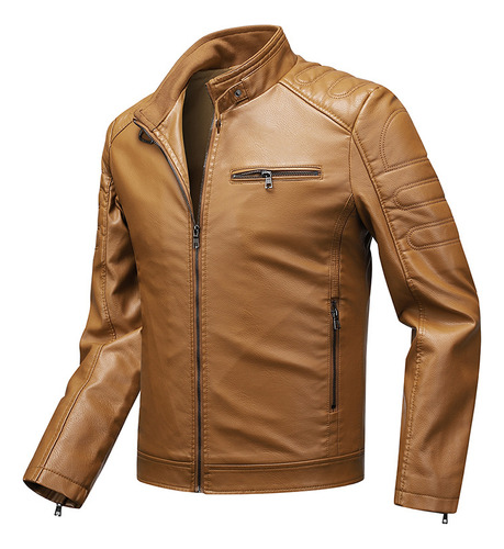 Chaqueta De Cuero Con Cuello Levantado Extragrande Estilo