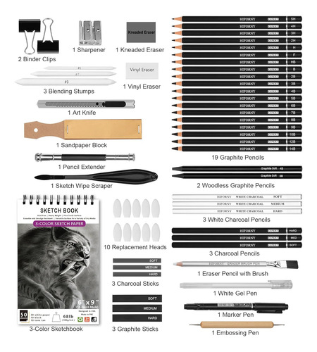 Kit De 60 Piezas De Dibujo, Set De Lápices De Boceto C...