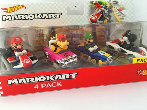 Hot Wheels Mariokart Pack 4 Mario/bowser/luigi/black Yoshi