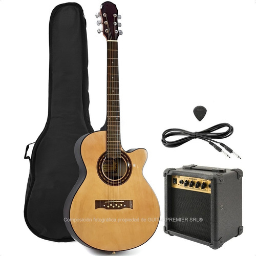 Guitarra Acustica + Ampli 10w + Funda + Cable + Pua + Combo