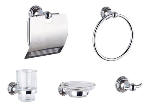 Imagen 1 de 10 de Set De Accesorios Para Baño 5 Piezas Kit Toallero Jabonera