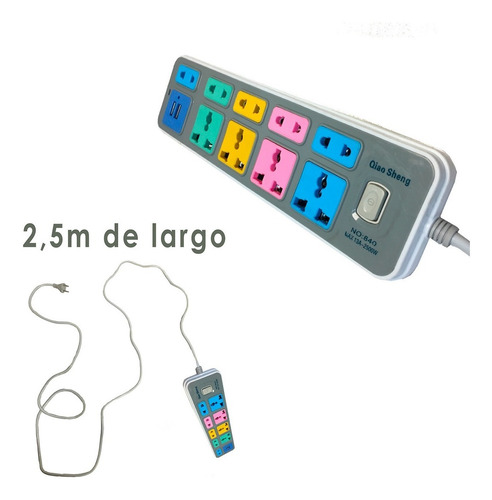 Imagen 1 de 6 de Alargue 3 Usb 9 Enchufes C Interruptor On Off Zapatilla