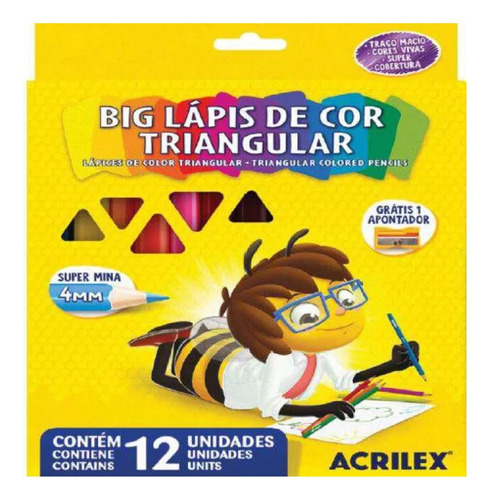 Big Lápis De Cor Triangular 12 Cores Acrilex