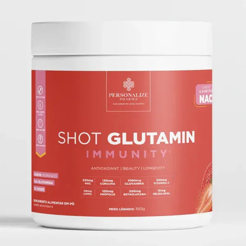 Shot Immunity Com Glutamina e NAC Sabor Morango, 150g