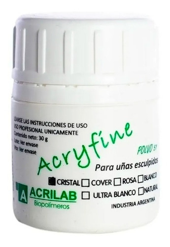 Polimero Polvo Acrilico Acryfine Cristal Esculpidas X 30 Gr