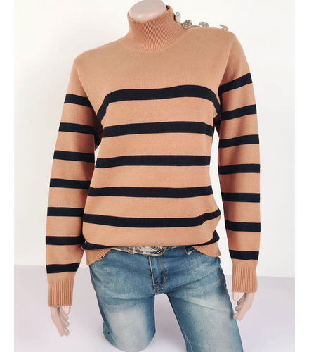 Jersey De Mujer A Rayas Con Cuello Alto Otoño E Invierno