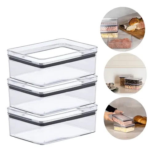 Kit 3 Pote Hermético Paramount Porta Frios Empilhavel 770ml Cor Transparente