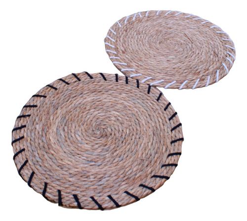 Pack De 2 Individuales De Fibra Natural Redondo 38cm Color Marrón Tejido