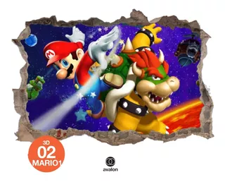 Vinilos Infantiles Pared Rota 3d Sonic Super Mario Bros Game