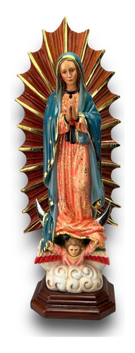 Virgen De Guadalupe Talla En Madera Con Hoja De Oro 55cm