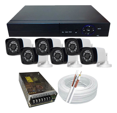 Kit Vigilância Cftv 6 Câmeras Infra+acessórios+dvr 8 Canais