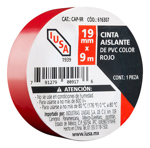 Cinta Aislante 19 Mm X 9 M Roja Rojo