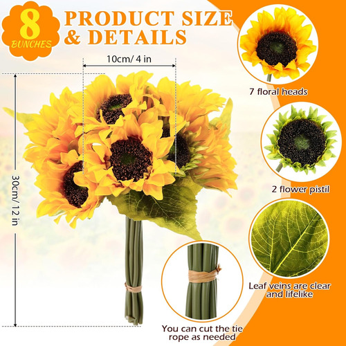 72 Girasoles Artificiales En 8 Paquetes Con Tallos De Seda