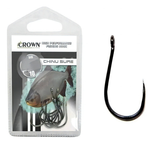 Kit 10 Anzol Pesca S/ Farpa Fisga Chinu Sure Black N12 Crown