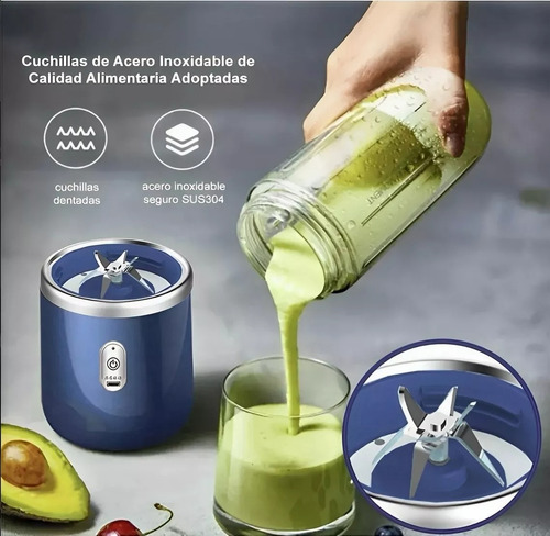 Licuadora Portátil Recargable Botella 400ml 6 Aspas Batidora