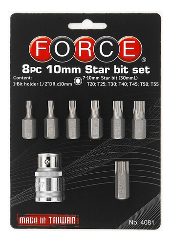 Juego De Puntas Torx 1/2 T20 - T55, 8 Pzas. Force