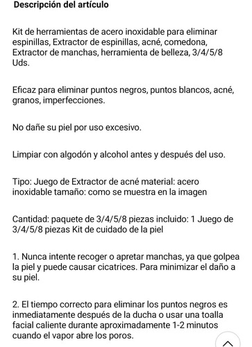 Removedor Extractor Puntos Negros Limpiador Facial Kit 8pzs