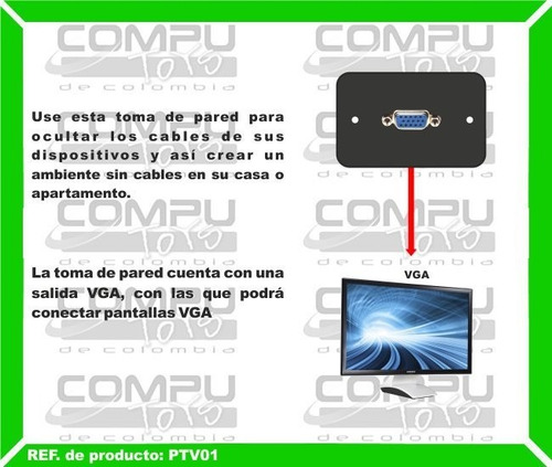 Imagen 3 de 6 de Faceplate De Pared: Vga X 1 Ref: Ptv01 Computoys Sas