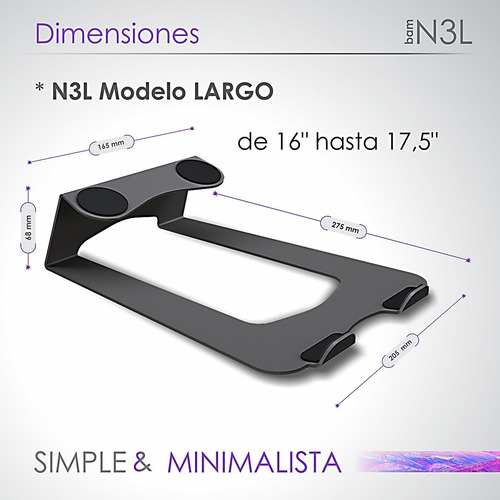 Imagen 5 de 7 de Soporte Notebook Largo Bam N3l Mac-pc De 16a17,5 Premium!!!