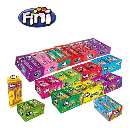 Fini Tube, Dentadura, Morango Vários Sabores Kit C/6 Cx