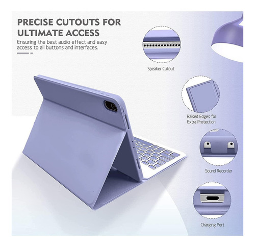 Para iPad Pro 12.9 2018-2021 Morado C/teclado Mouse+lápiz