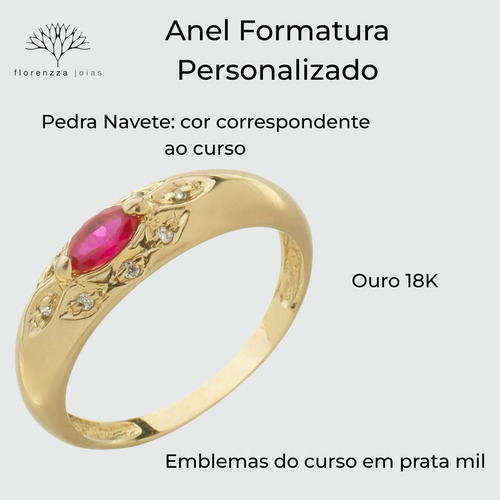 Anel De Formatura Em Ouro 18k Emblema Gravado