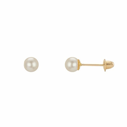 Brinco De Ouro 18k Infantil - 2o Furo - Bebe - Perola 3mm