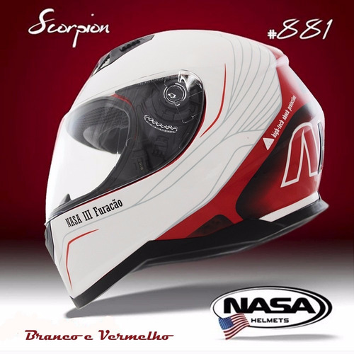 Capacete Nasa Sh881 U. S. A Scorpion Branco X Vermeho Tam 60