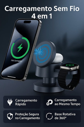 Carregador Sem Fio 4 Em 1 Para iPhone, Watch E AirPods 15w