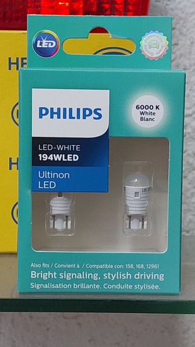 Philips T10 X-treme Vision Led 160% + Luz 6000°k 12 Años  