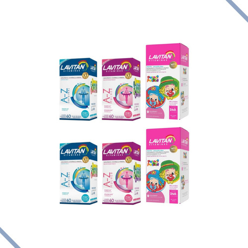 Kit Vitaminas Lavitan A-z Casal Adulto E Infantil Liquido Sabor Infantil Tutti Frutti