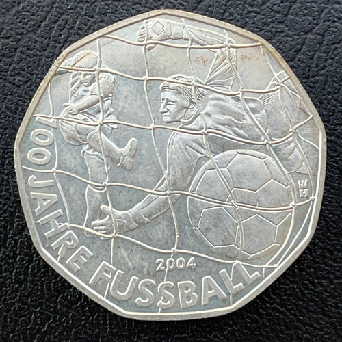 Moeda 5 Euro 2004 - 100 Anos Futebol - Prata Áustria (Usado)