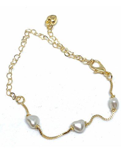 Pulsera Dorado Perla Corazón Adaptable Corazones Goldfilled