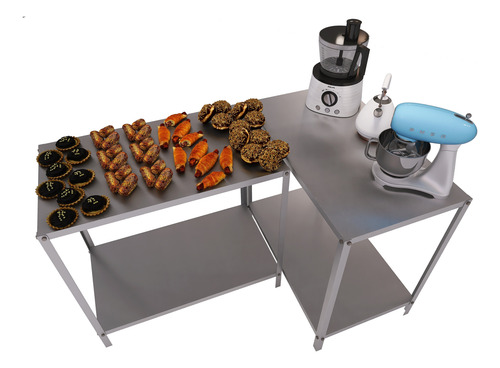 2 Mesa Auxiliar Inox 92cm Cozinha Industrial 1 Prateleira