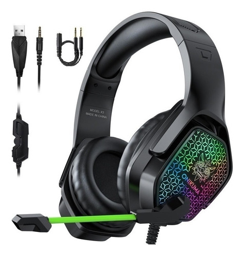 Auriculares Gamer Onikuma X3 Rgb Multiplataforma Pc Ps4 Xbox Color Negro