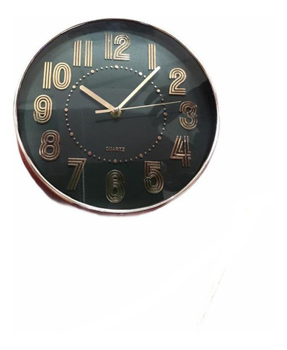 Reloj Dorado Rosado Redondo Pared 25cm Fondo Negro Piuonline