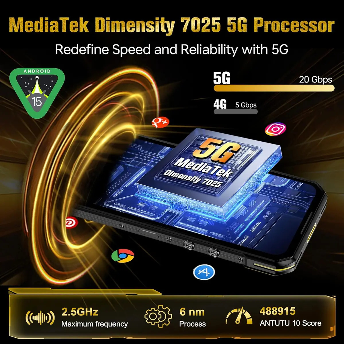 Oukitel Wp60 Celular Robusto 48gb Ram 512gb Rom (ampliable Hasta 2TB) | 10000mah Android 15 Dual Sim Rugged Celulares Nfc/otg/radio fm/fingerprint Color Negro Smartphones