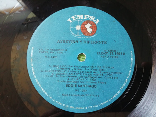Eam Lp Vinilo Eddie Santiago Atrevido Y Diferente 1986 Debut (Usado)