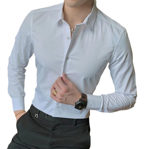 Camisas Slim Fit Alicrado De Hombre, Camisas Strech Elegante