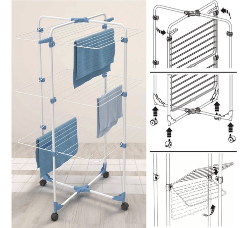 Imagen 7 de 10 de Tender Vertical Plegable Tendedero De Ropa Pie Gimi Italiano