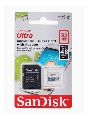 Memoria 32gb Microsd Hc1+ Adaptador Microsdhc 48mb/s Sandisk