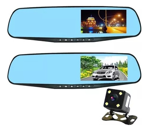 Espejo Retrovisor Auto Doble Cámara Frontal + Reversa Fullhd