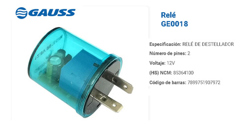 Rele Relay 2 Patas 12v Flasher Transparente Azulado